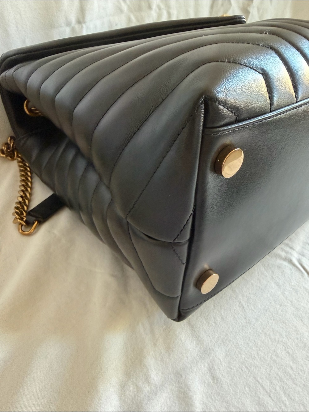 Saint Laurent Calfskin Y Quilted Monogram Large Loulou Chain Satchel Black - Picture 6 of 10